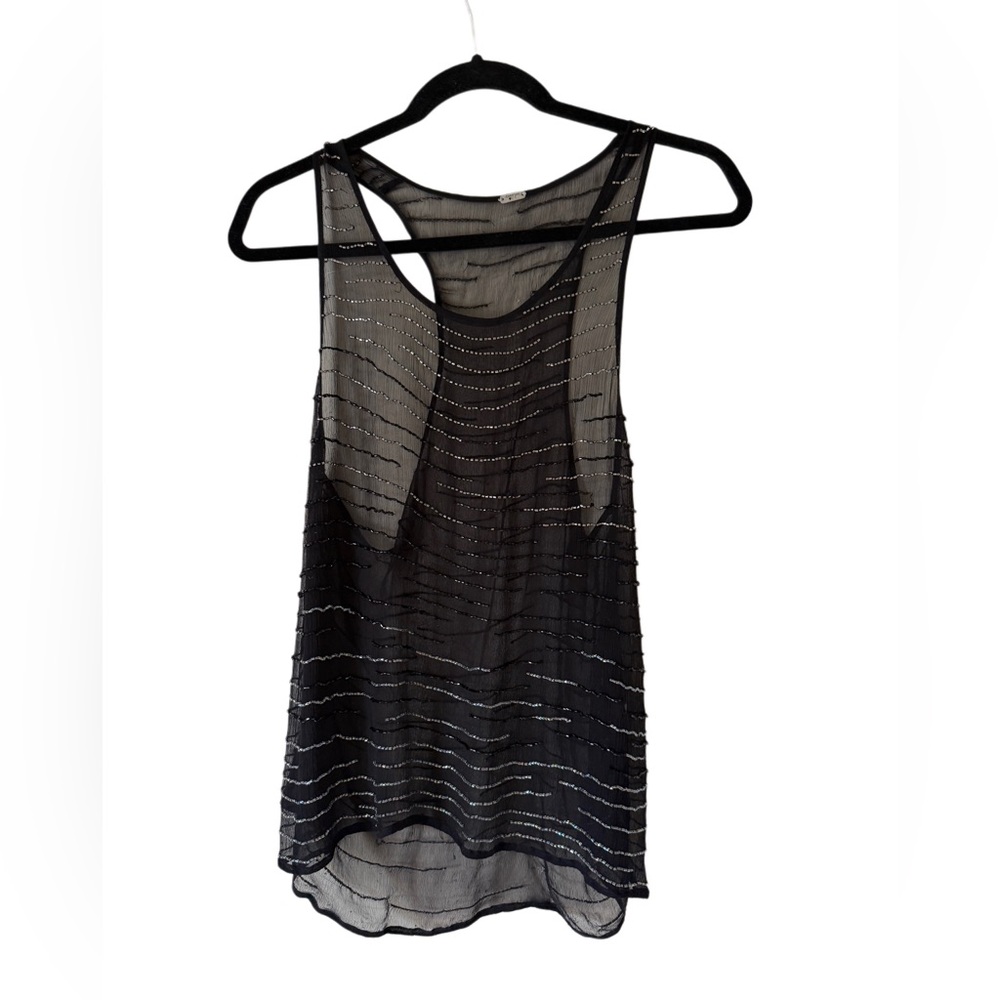 Designer Chan Luu embellished beaded Sheer Black Sleeveless Top Racerback Sz s